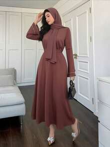 DAZY Vestido Evasê Elegante Feminino com Aplicação de Pérolas Falsas nas Mangas Sino - Vermelho - Visão 8