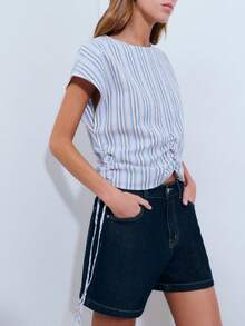 Nöista Boxy, Loose Fit Top In Blue And White Vertical Stripes. - Blue - View 1