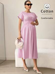 MaterniWear 夏季孕妇装 工作服 孕妇工作套装 孕妇工作连衣裙 这款优雅的粉色条纹棉质连衣裙非常适合孕妇，适合工作或休闲场合。它舒适透气，并配有可调节的抽绳腰带，确保贴合身形。它具有经典的复古风格。孕妇夏季休闲条纹腰带连衣裙 女士连衣裙 Zanzea 女士连衣裙 女士连衣裙 女士休闲连衣裙 女士夏季连衣裙 棉质连衣裙 女士吊带裙 条纹连衣裙 女士野餐连衣裙 女士度假套装 女士休闲连衣裙 孕妇装 棉质中长连衣裙 - 粉色 - 查看 4