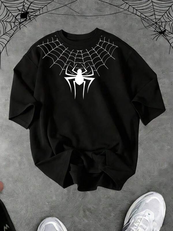 Sport MetroGents Men's Spider Print Round Neck Short Sleeve Sports T-Shirt