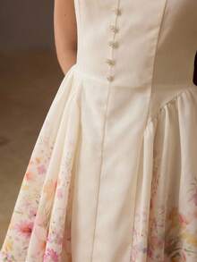 MOTF PREMIUM WOMEN'S ROMANTIC FLORAL PRINTED SHORT DRESS - Beige - View 4