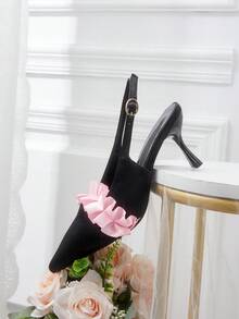 CUCCOO HITCHD 女士鞋履春夏新款立体玫瑰设计细高跟水钻女鞋正装鞋约会下午茶派对情人节优雅服饰 - 黑色 - 查看 12