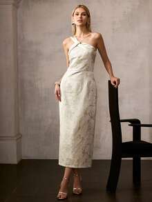 MOTF Soiréza VESTIDO ELEGANTE LARGO Y AJUSTADO DE SATÉN JACQUARD PARA MUJERES, ADECUADO PARA OCASIONES FORMALES - Multicolor - Ver 6