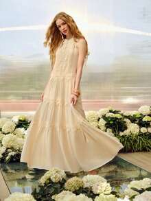 MOTF PREMIUM WOMEN'S ROMANTIC CONTRAST LACE CASUAL LONG DRESS, SPRING/SUMMER - Apricot - View 5