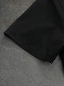 PAVTROS Men's Round Neck Star & Moon Embroidery Pattern Short Sleeve T-Shirt And Shorts Casual Daily Outfit - Black - View 3