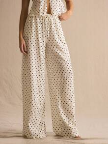 MUSERA 波点阔腿裤套装，仅下装，春夏舒适可爱日常少女度假春季穿搭休闲复活节 Casa De Muse - 白色 - 查看 1