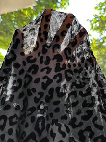 GalTyme Đầm cổ chữ V phối ren họa tiết da báo dành cho nữ cỡ lớn, kiểu dáng thường ngày. - màu đen - Xem 8