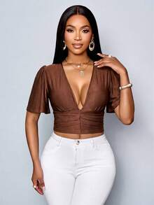 SOLERSUN 性感优雅的短袖修身棕色T恤，通勤和度假皆宜 - 春夏女装 - 咖啡棕 - 查看 3