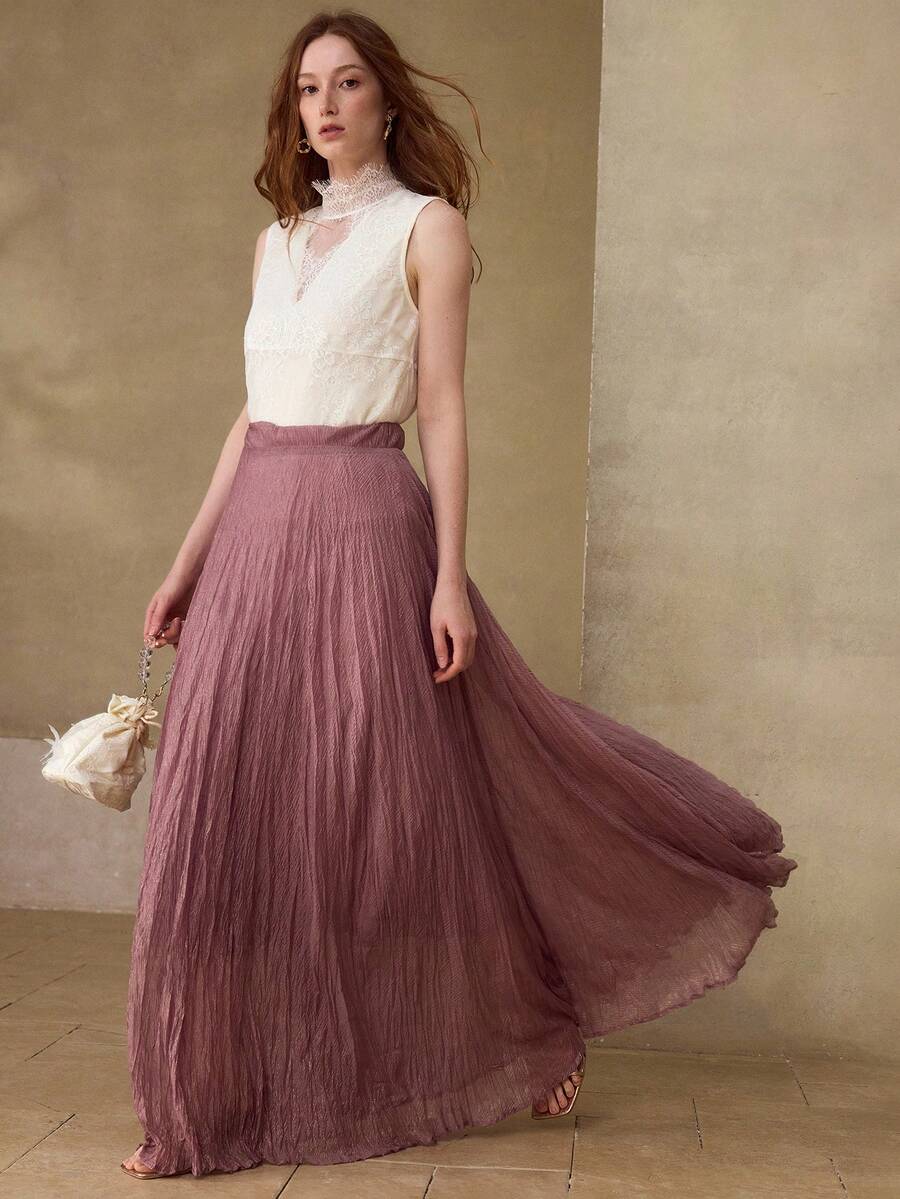 MOTF PREMIUM WOMEN'S PLEATED FLARED FLOWY SKIRT - Purple - View 1