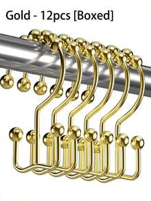 Cirelle 12个免打孔浴帘挂钩 - 双面顺滑滑动设计，防锈滚珠挂钩，适用于浴室和窗户 - 金色 - 查看 9