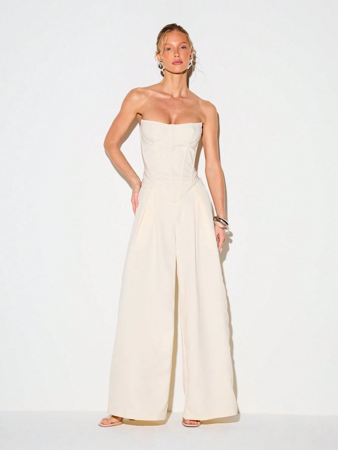 KIZN Strapless Cream Corset Top With Structured Boning