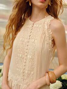 MOTF PREMIUM WOMEN'S ROMANTIC CONTRAST LACE CASUAL LONG DRESS, SPRING/SUMMER - Apricot - View 3
