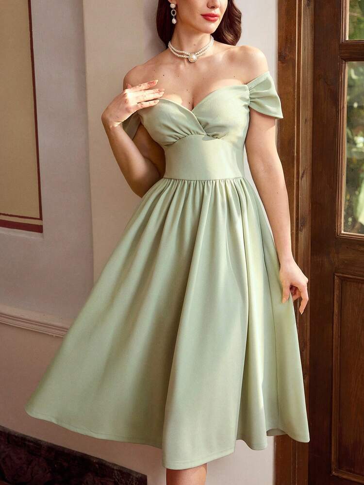 Vintamour Vintage Elegant Women's Sage Green Sweetheart Neckline Tea Length  Dress,Summer Tropical Cocktail Wedding Guest Party Dress,Formal Ceremony  Graduation | SHEIN