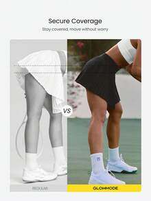 GLOWMODE Swing And Shine 轻盈吸汗速干 UPF 50+ 防晒除臭内置短裤侧袋褶裥网球裙 高尔夫匹克球日常休闲装 - 黑色 - 查看 4