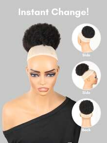 Afro Puff Drawstring Ponytail Human Hair Bun For Women Afro Kinky Curly Clip In Ponytail Extension Human Hair Pieces Short Clip In Ponytails Hair Bun Extensions Hairpieces Updo Hair With Two Clips Natural Black Color 6 8 Inch - Natural Black - View 7