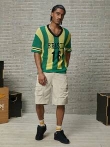 GALLERY FADE Spring/Summer Casual Loose Straight Leg Light Khaki Pleated Denim Shorts - Khaki - View 7