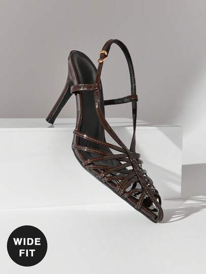 SHUZIA Tacones de aguja de punta fina con diseño cruzado elegante y de estilo para mujer, de ajuste ancho