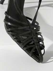 SHUZIA 女士优雅时尚尖头交叉细高跟鞋 - 黑色 - 查看 6