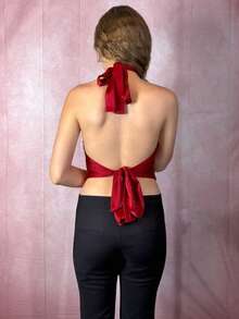 女士酒红色领结衬衫 - 酒紅色 - 查看 2