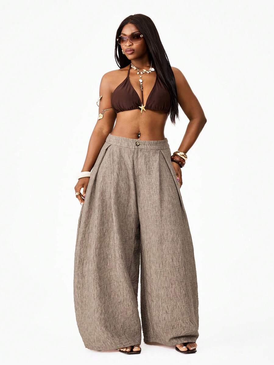 Coolane Pantalones casuales tipo banana de estilo vintage y elegante para mujer, ideales para vacaciones en la playa y uso diario casual - Marrón Mocha - Ver 1