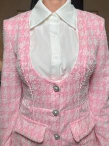 hhfernanda Women's 2 In 1 Pink Waist-Cinching Long Sleeve Flounced Lightweight Blazer , Business Casual, Office Wear , Elegant, College Students In Fall/Winter - Pink - View 3