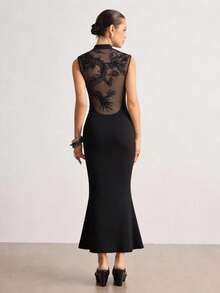 ROMWE Avant Dark Chinese Style Dragon Embroidery Backless Dress For Women - Black - View 2