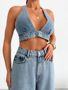 SHEIN Top & Jean Two Pieces Denim Set - Light Wash - View 6