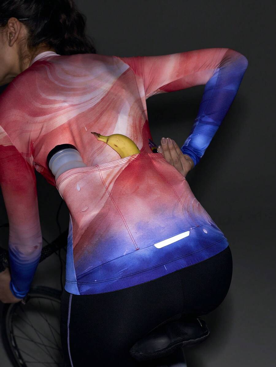 Exploreva 女士渐变色拉链长袖骑行服 - 橘色 - 查看 1