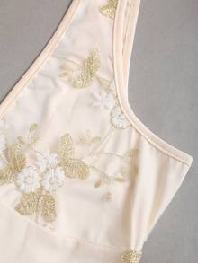 Sweetra Y2K Sexy Embroidered Bowknot Strap Versatile Elegant Vacation Dress - Apricot - View 5