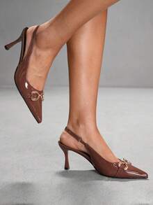 CUCCOO SZL Women's High Heel Pumps, Embroidered Mesh Rhinestone Pointed Toe Stiletto Heel Slingback High Heel Sandals, Mesh Khaki Elegant High Heel Pumps - Brown - View 8