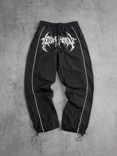 Manfinity ZONE917 Men's Drawstring Waist Flame Print Loose Casual Everyday Sports Pants Sweat Pants