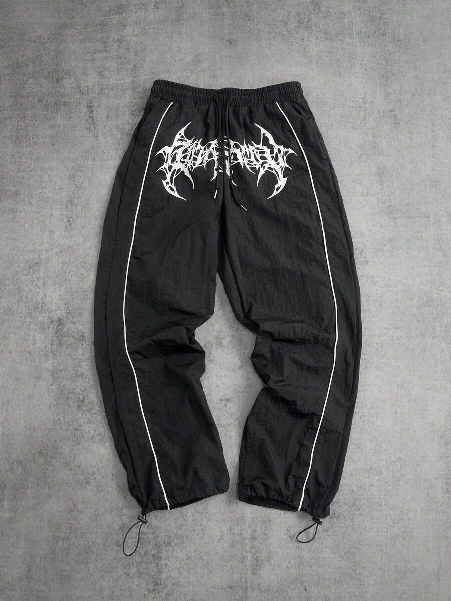 Manfinity ZONE917 男士抽绳腰带火焰印花宽松休闲日常运动裤 - 彩色 - 查看 1