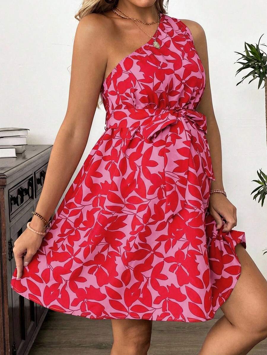 SHEIN Đầm bầu không tay họa tiết cây cỏ, kiểu dáng thường ngày, thích hợp cho kỳ nghỉ. - Nhiều màu - Xem 1