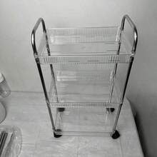 1 Household Transparent Movable Cosmetic Cart Storage Rack, Large Capacity Multifunctional Bathroom Supplies Display Rack, Bathroom Accessories Outdoor Decoration - Transparent - View 5