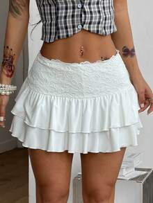 Coolane Women's Spring Streetwear Casual Country Concert Party Date Night Western Wear Beach Outfits Vacation Outfits Boho Lace Stretchy Contrast Lace White Low Rise Ruffle Tiered Skirt - White - View 3