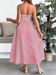 SHEIN 孕妇休闲条纹无袖连衣裙 - 玫紅色 - 查看 2