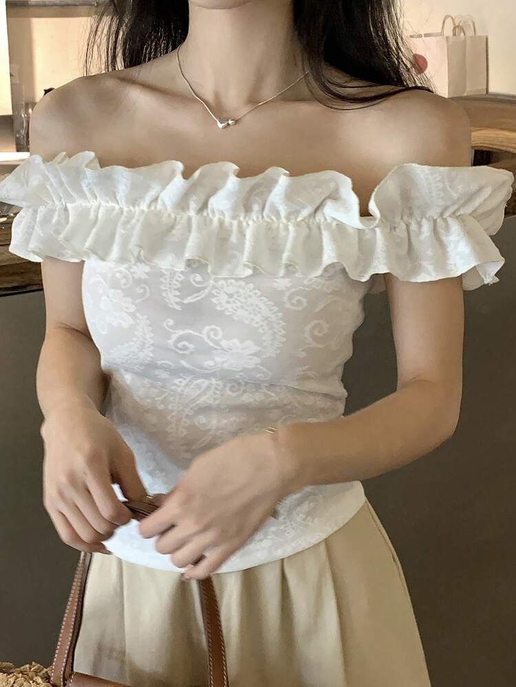 Women's Off Shoulder Fashionable Versatile Date/Outing T-Shirt Summer