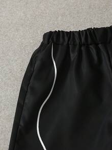 Mirajuku 1件青少年/青年休闲运动数码条纹印花裤，适合春夏户外活动 - 黑色 - 查看 3