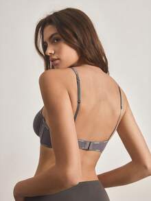 Ocili 无缝钢圈文胸，柔软棉质，字母图案，女士 - 深灰色 - 查看 2