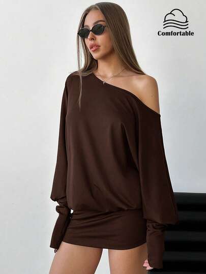 Aloruh Vestido corto y ajustado de manga larga, asimétrico y sexy para mujer, para festivales de música y estilo streetwear moderno