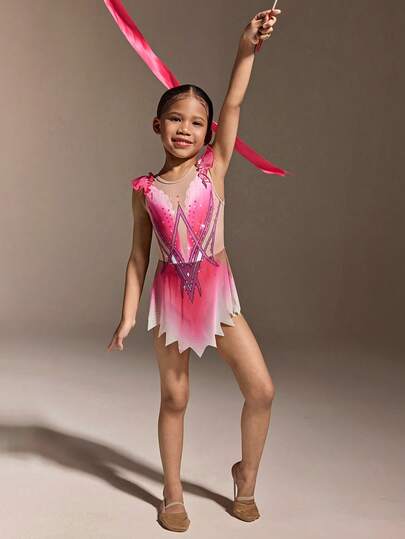 Young Girls Sleeveless Printed Leotards, Comfortable & Skin-Friendly, Snug Fit Design To Prevent Exposure, Rhythmic Gymnastics Activewear, School Dance Competition Unitard, Suitable For All Seasons