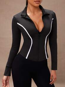 Lumalex 撞色饰边立领修身运动夹克 - 黑色 - 查看 8