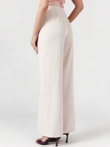 OverBlushhh Damen hellrosa geschnittene weite Palazzo Hose, Hoher Bund Hose Anzug, Knopfdetail, Seitentasche, elegante Bürokleidung, Büro, Hochzeitsgast, Frühling - Pink - Übersicht 2