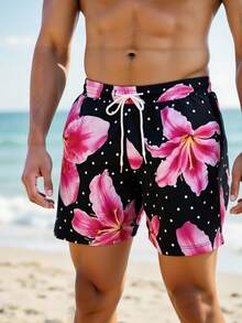 Manfinity Swimmode 男士休闲印花沙滩短裤 - 黑色 - 查看 7