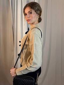 Aless PB French Bow Knot Soft & Fluffy Cable Knit Sweet Women Long Sleeve Pullover Sweater, Winter - Apricot - View 6