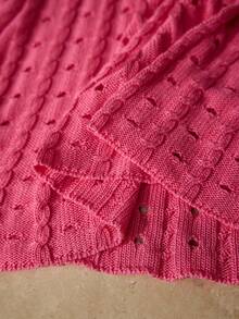 MOTF PREMIUM WOMEN'S SOLID COLOR FLARE SLEEVE FITTED OPEN KNIT SWEATER DRESS - Hot Pink - View 9