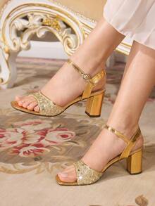 CUCCOO TILAWA Women Shoes Peep Toe Sandals, Small Square Toe Buckle Sandals, Comfortable And Fashionable Nightclub Travel And Easy Commute - Rose Gold - View 1