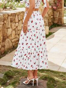 红色极简主义面料中长裙，非常适合打造休闲春假造型，休闲穿着，小碎花印花女士中长裙。 - 紅白色 - 查看 2