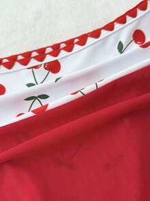 SHEIN 少女三件套泳衣，樱桃印花比基尼配沙滩裙 - 紅白色 - 查看 8