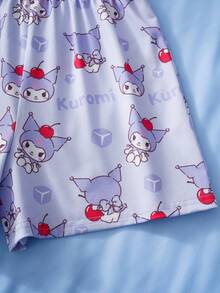 HELLO KITTY AND FRIENDS | SHEIN Conjunto de pijama con top de manga corta y pantalones cortos con estampado de dibujos animados para niña preadolescente - Púrpura malva - Ver 8